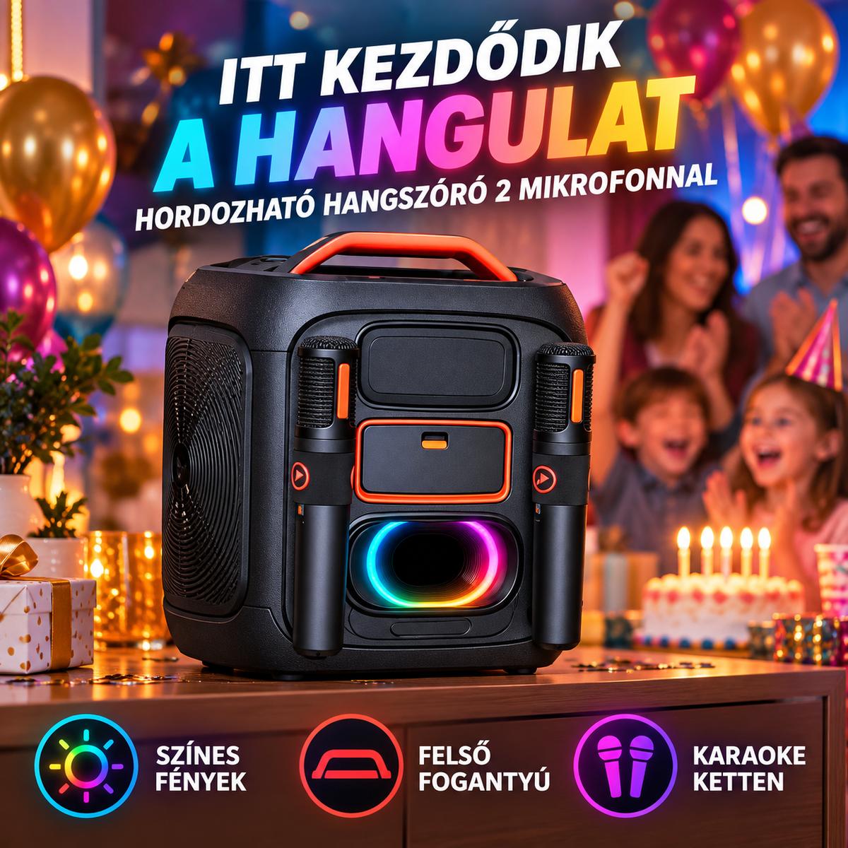 Hordozható Hangszóró 2 Mikrofonnal PartyBeat™