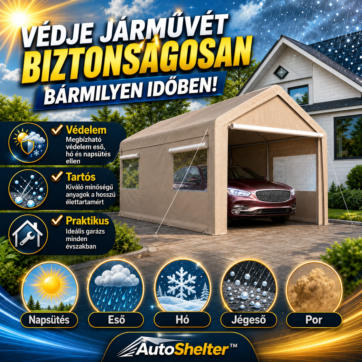 Gyorsan Összeszerelhető Mobilgarázs AutoShelter™